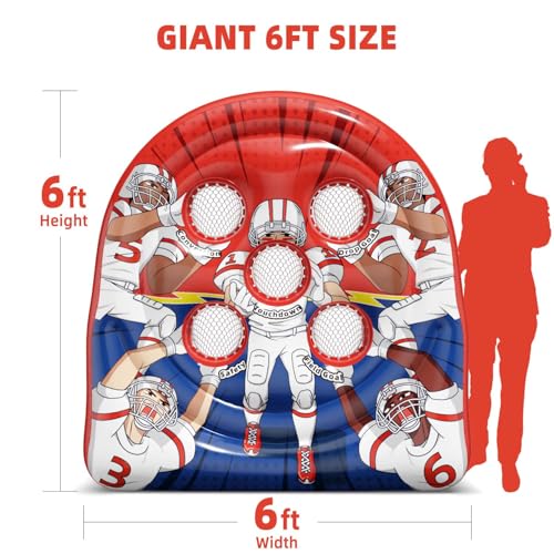 6FT Giant Inflatable Football Target Toss Game - Fun Indoor & Outdoor Yard Games for Kids & Adults, Football Party Throwing Games, Carnival Games, Camping & Tailgate Lawn Activities