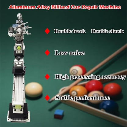 110V Billiard Cue Repair Machine, Pool Cue Lathe Repair Machine Double Track Multi-Function Snooker Cue Fixing Kit 0-2500rpm for Hall/Home/Club 450W