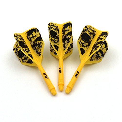 CUESOUL ROST Integrated Dart Shaft and Dart Flight Standard/Slim/Diamond/Big Wing/Tear/Diamond - color: 33mm-Big Wing Shape-Yellow Skull