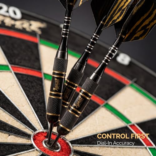Steel Tip Darts, 6 Pack Knurled Brass Barrels with EVA Case, Darkborn | 16 GlideXPro 130 micron flights, aluminum shafts w/ O-rings, sharpener, dart tool, ebook, 10-yr warranty - color: Crimson - Midnight Shadow