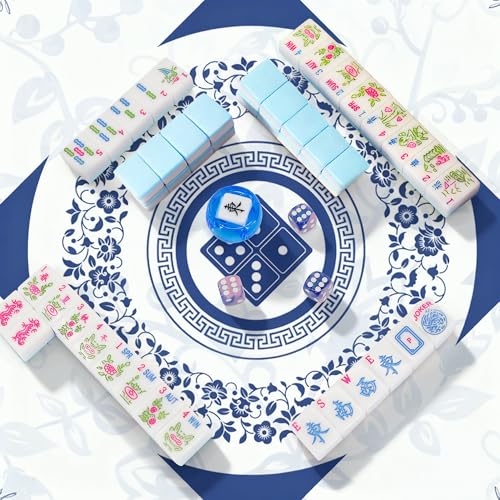 Jolitac American Mahjong Game Set, 166 Premium Tiles, 1.2-inch Mahjong Tile Set with Sturdy Carrying Bag, Thickened Mah-Jongg Tiles Bag Portable Travel Complete Mahjong Set - color: Blue