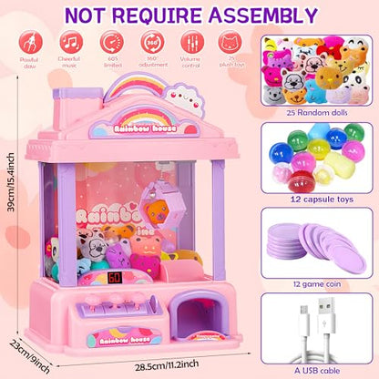 Mini Claw Machine for Kids | Girl Toys for Ages 8-13 Arcade Game Toy Claw Machine Electric Candy Vending Machine Toy with LED Lights & Adjustable Sound, Birthday Gifts for Girls Ages 4+, Pink | Pink Claw Machine with LED Lights & Adjustable Sound, Arcade