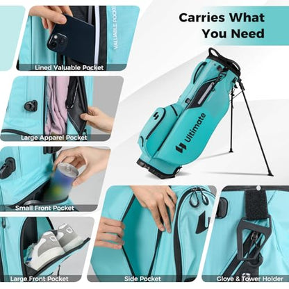 ULTIMATE Golf Stand Bag, 8-Way Golf Bag with 5 Pockets, Rain Hood, Detachable Dual Shoulder Strap, Lumbar Pad, Handles, Portable Golf Club Bag for Men & Women - color: Blue