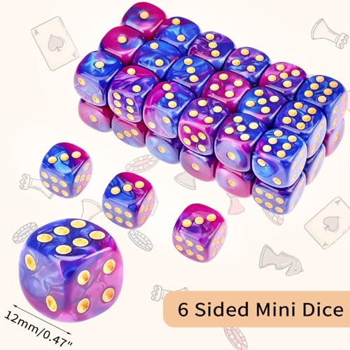 36 of Pack 12MM 6 Sided MINI Dice Set,Two Colours D6 Game Dice Set, 6 Sided Standard Dices for Yahtzee, Bunco,with Portable Plastic Box(Blue Purple) - color: Blue Purple