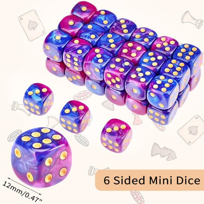 36 of Pack 12MM 6 Sided MINI Dice Set,Two Colours D6 Game Dice Set, 6 Sided Standard Dices for Yahtzee, Bunco,with Portable Plastic Box(Blue Purple) - color: Blue Purple