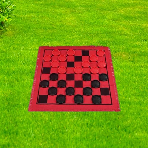predolo Checkers Board Game Set,Classic 3 in 1 Indoor and Outdoor Activity Checker Game Mat, Toe Game Giant Checkers, red