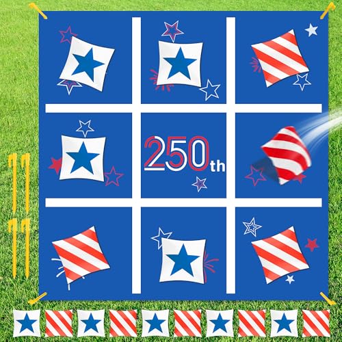Independence Day Bean Bag Toss Game,250th Anniversary 4th of July Tic Tac Toe Game for Indoor Outdoor Yard Background Lawn Adults Family Night Activities 10 American Flag Stars Bean Bags - color: Independence Day