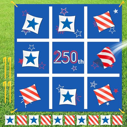 Independence Day Bean Bag Toss Game,250th Anniversary 4th of July Tic Tac Toe Game for Indoor Outdoor Yard Background Lawn Adults Family Night Activities 10 American Flag Stars Bean Bags - color: Independence Day