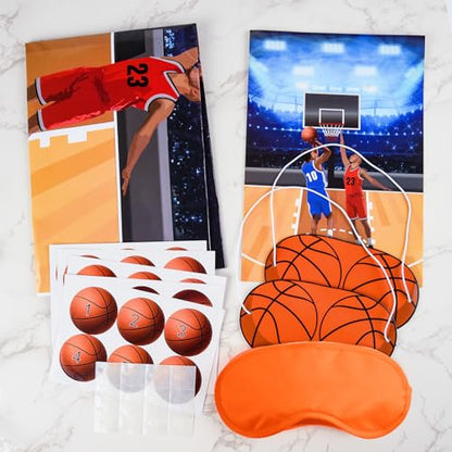 PLULON Basketball Party Game for Kids Pin The Basketball on The Hoop Game Basketball Poster with Basketball Stickers for Boys Girls Birthday Party Wall Decorations Classroom Activities - style: basketball