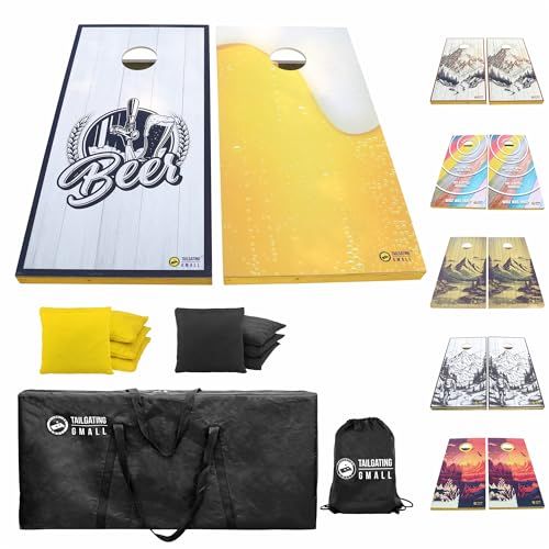Cornhole Board Set 4FTx2FT Solid Wood Regulation Size Cornhole Set Includes 8 Cornhole Bags for Adults - color: Summer Beer