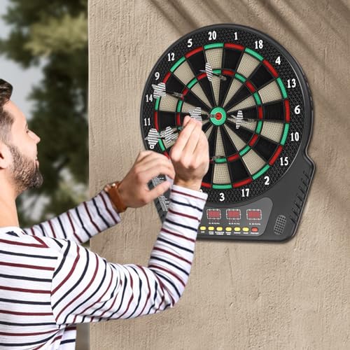 Electronic Dart Board, Electronic Scoreboard with 27 Players 4 LED Screens Supports Up to 16 Players Dual Power Supply Dart Board for Homes, Bars, Restaurants