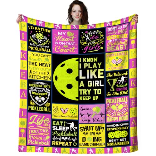 Pickleball Blanket Gifts for Women,Pickleball Accessories Stuff Sport Theme Throw Blankets,Funny Sport Lovers Gifts for Girls Teens 60"x50" - color: Pickleball, size: 60"x50"