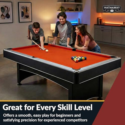 Hathaway Maverick 7 Foot Pool Table with Table Tennis Top – with Accessories for Both Games – Space-Saving Ping Pong and Pool Table Combo for Families – Matte Black Finish
