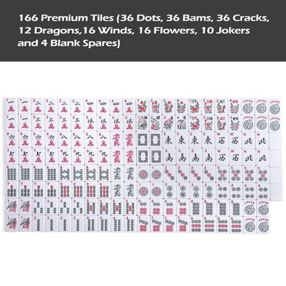 American Mahjong Game Set, 166 Quality White Tiles, 4 All-in-One Color Rack/Pushers, Mahjong Tile Set with Blue Printed Carrying Bag - color: Blue