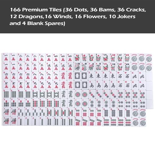 American Mahjong Game Set, 166 Quality White Tiles, 4 All-in-One Color Rack/Pushers, Complete Mahiong Tile Set Black Printed Carrying Bag - color: Black