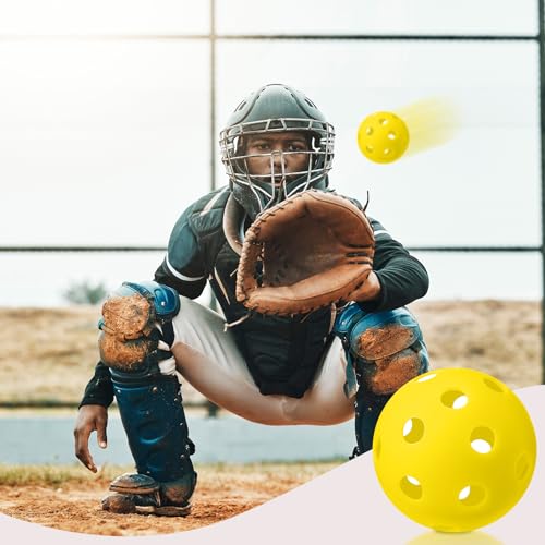 Lunmon 36 Pcs Practice Baseball 42mm Small Training Balls Plastic Hollow Softballs Golf Balls with a Drawstring Bag for Backyard Hitting Batting Training Indoor Outdoor Use - color: Yellow