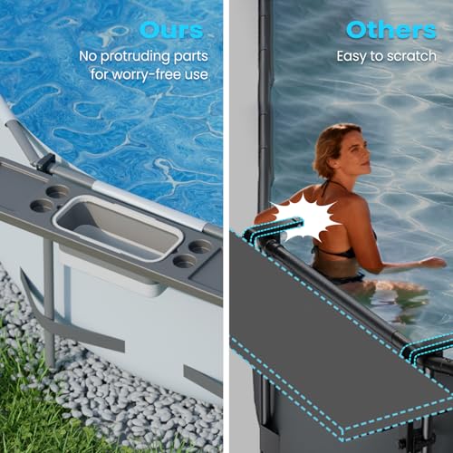 POOLCOMFT Pool Bar - Above Ground Poolside Table with 4 Cup Holders & Ice Bin, 47"×11" Foldable Swim Up Bar, Above Ground Pool Accessories, Pool Side Bar for Round/Oval/Rectangular Frame Pools - color: Black Pool Bar