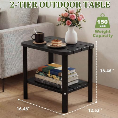 Outdoor Side Table，2PCS Small Table 2-Tier, Weather Resistant Outdoor End Tables, Patio Furniture for Garden, Porch, Pool, Lawn, Backyard or Indoor Bedroom - size: 2PCS