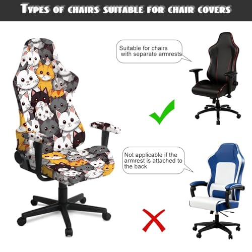 Cartoon Cat Print Gaming Chair Covers Slipcovers Cat Scratch Proof Office Chair Seat Cover Stretch Removable Washable Furniture Protector for Home Offices/Study Rooms - color: Cartoon Cat
