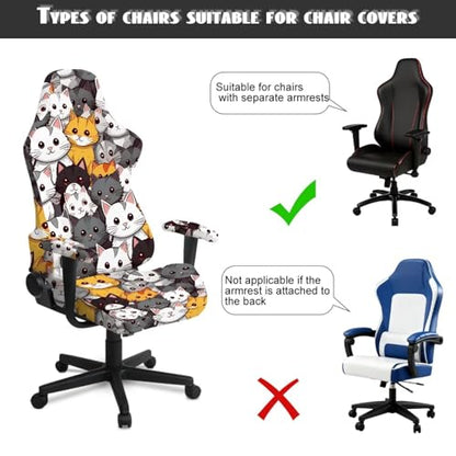 Cartoon Cat Print Gaming Chair Covers Slipcovers Cat Scratch Proof Office Chair Seat Cover Stretch Removable Washable Furniture Protector for Home Offices/Study Rooms - color: Cartoon Cat