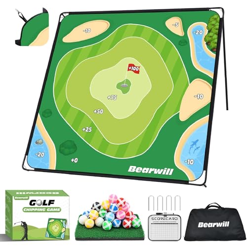 Bearwill Golf Chipping Game 70×70'', Outdoor Backyard Game Beach Golf Game for Adults, Heavy-Duty Metal Base, 32 Velcro Balls, Golf Gifts for Golfers