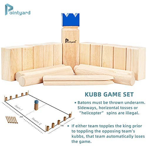 Kubb Yard Game Set Viking Chess Outdoor Hevea Hardwood Toss Game for Adults & Families - with 10 Blocks, 6 Batons, Carrying Bag | Perfect for Backyard Lawn Beach Party BBQ Camping - color: Blue