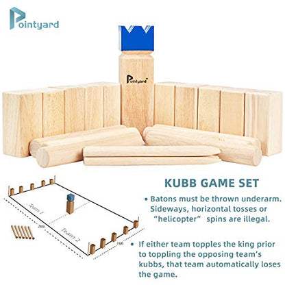 Kubb Yard Game Set Viking Chess Outdoor Hevea Hardwood Toss Game for Adults & Families - with 10 Blocks, 6 Batons, Carrying Bag | Perfect for Backyard Lawn Beach Party BBQ Camping - color: Blue