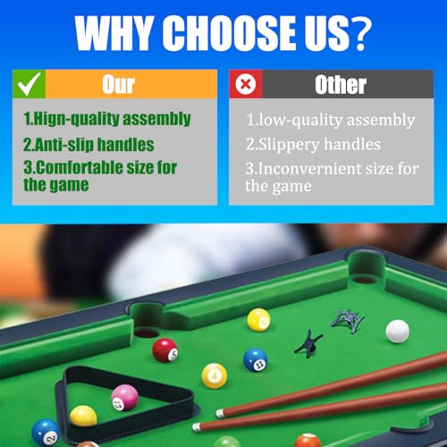 Mini Pool Table Toy – Portable Billiards Game Table for Kids & Adults, Desktop Billiard with Balls & Sticks, Family Game Night Gift for Boys Girls - color: Black & Green