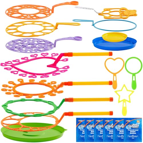 JOYIN Big Bubble Wands Set with with Tray, 21" Giant Bubble Wands Bulk for Kids, Summer, Outdoor Play Period & Birthday Party & Games, 6 Pcs Solution Suitable, Suitable for All Age People - style: Luxury