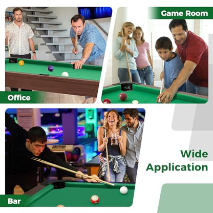 GYMAX Pool Table, 48 Inch Wooden Billiard Tables with 16 Balls, 2 Cue Sticks, 2 Chalks and Brush, Snooker Table Mini Pool Table for Kids, Family, Party - color: Green