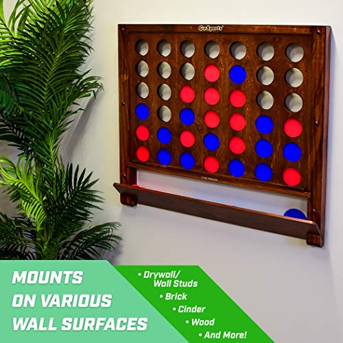 GoSports Wall Mounted Giant 4 in a Row Game - Jumbo 4 Connect Family Fun with Coins - color: Brown