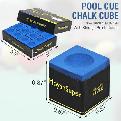12-Piece Pool Cue Chalk Set Cube Chalk for Pool Cue Billiards Table Accessories with Storage Box,Blue
