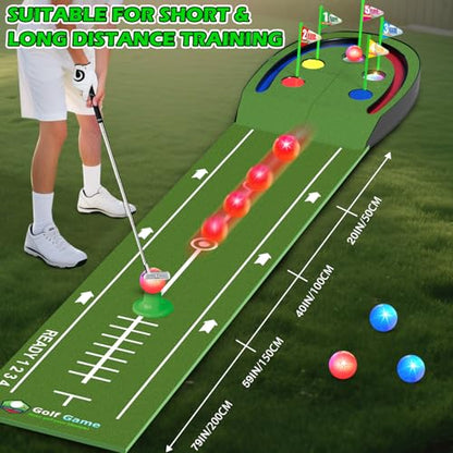 VATOS Golf Putting Mat Indoor for Kids - Golf Game Set with LED Balls, Glow Holes, Irons & Putters, Portable Putting Green Outdoor for Home Backyard Party, Golfs Toy Gifts for Kids 6-14