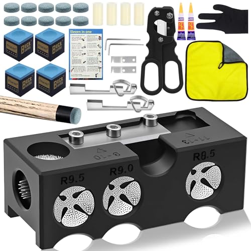 11-in-1 Billiards Pool Cue Tip Shaper, Pool Cue Tips Replacement Kit, Pool Cue Tips,Pool Cue Tip Tool for Replacement and Shaping Cue Tips - color: Black