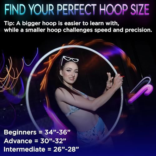 UltraHoop Remote LED Hoop - Wireless Control 60 Color Changing LED Lights w/ 300+ Modes & Patterns - Rechargeable Battery, HDPE Collapsible, Advanced to Beginner Hula Hoops - 36” x 3/4" OD - UltraPoi - size: 36" x 3/4" OD (Intermediate)