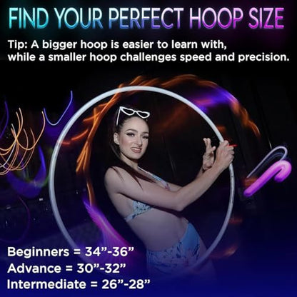 UltraHoop Remote LED Hoop - Wireless Control 60 Color Changing LED Lights w/ 300+ Modes & Patterns - Rechargeable Battery, HDPE Collapsible, Advanced to Beginner Hula Hoops - 32” x 3/4" OD - UltraPoi - size: 32" x 3/4" OD (Intermediate)