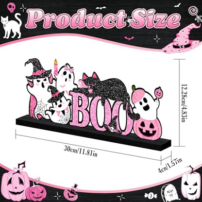 Halloween Decorations for Home Pink Ghosts Metal Sign, Cute Ghosts Black Cat Table Decor Rustic Farmhouse Halloween Tiered Tray Decor Metal Word Sign Tabletop Centerpiece for Home Mantel Shelf Desk - style: Pink Ghosts