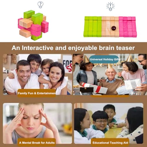 Wooden Brain Teaser Puzzles for Adults, 6PCS Coffee Table Puzzle Games with Display Stands, Challenging 3D Wood Puzzles for Teens to Seniors, Birthday Christmas Party Gifts
