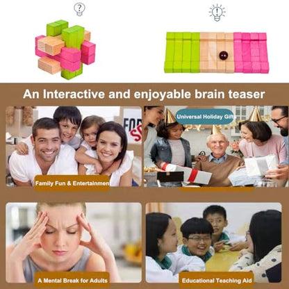 Wooden Brain Teaser Puzzles for Adults, 6PCS Coffee Table Puzzle Games with Display Stands, Challenging 3D Wood Puzzles for Teens to Seniors, Birthday Christmas Party Gifts