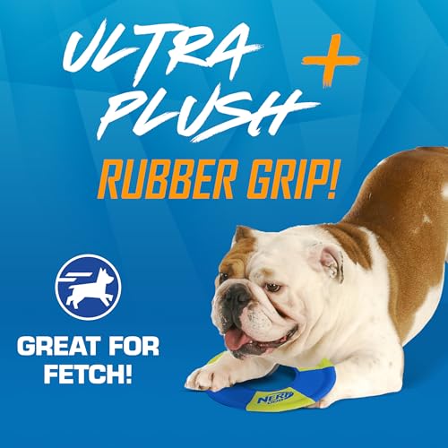 Nerf Dog Trackshot Toss and Tug Ring Outdoor Dog Toy 2 Pack, 9 Inch Dog Tug and Fetch Toy, for Medium and Large Breeds, Blue/Orange/Green