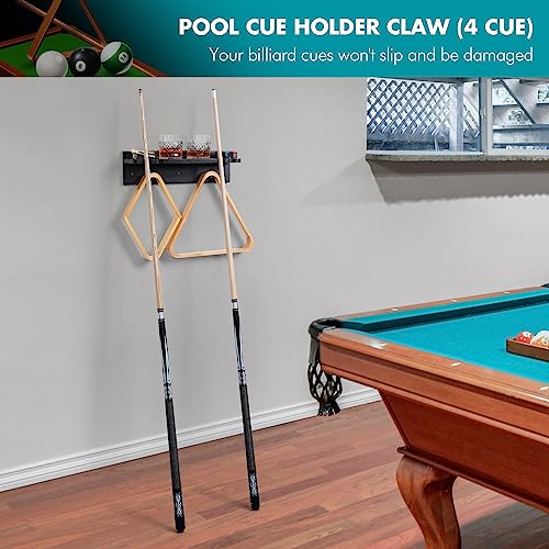 XCSOURCE Bamboo Pool Cue Holder Wall Mount, 4 Cue Rack with Ball Rack & Drink Holder, Black, 15.7 x 4.3 x 4.3 Inches - color: Black, 4 Pool