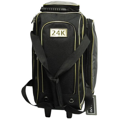 Pyramid Path Premium Deluxe 2 Ball Double Roller Bowling Bag With Large Separate Shoe Compartment (Up To US Mens Size 15) and Oversized Accessory Pocket, Retractable Locking Handle - Extends to 37" - color: Black/Gold/Grey 24K Edition