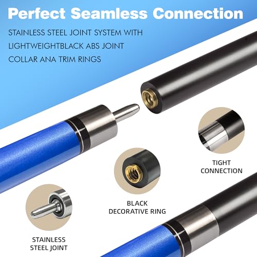HomeSeason Fiberglass Pool Cue 58" Professional Pool Stick 12.7mm 4-Layer Tip Low Deflection Cue Stick, 3 * 8/8Joint Pin, Ultra-Smooth, Billiard Cue Sticks - color: Set of 2 (19/21oz)