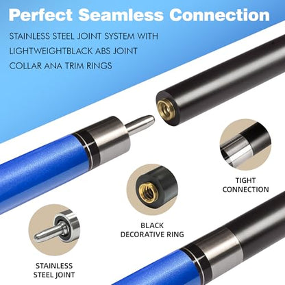 HomeSeason Fiberglass Pool Cue 58" Professional Pool Stick 12.7mm 4-Layer Tip Low Deflection Cue Stick, 3 * 8/8Joint Pin, Ultra-Smooth, Billiard Cue Sticks - color: Blue/21oz