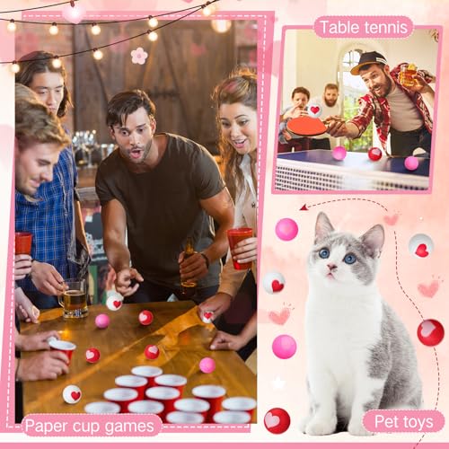 Soulchen 24 Pcs Valentines Day Table Tennis Balls Bulk 40 mm Heart Table Tennis Ball Red Pink White Valentines Funny Novelty Toys Accessories for Beer Game Birthday Gift Party Decorations - style: Heart