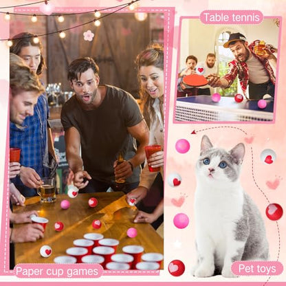 Soulchen 24 Pcs Valentines Day Table Tennis Balls Bulk 40 mm Heart Table Tennis Ball Red Pink White Valentines Funny Novelty Toys Accessories for Beer Game Birthday Gift Party Decorations - style: Heart
