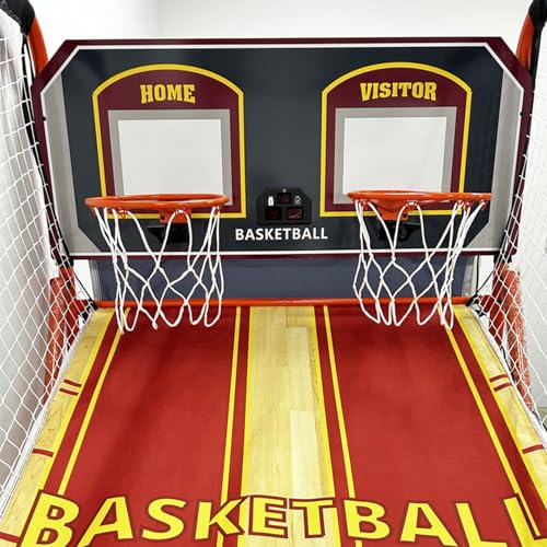 Double Basketball Hoop Arcade Game Set with 5 Balls, Indoor & Outdoor Electronic Scoring Shooting Basketball Machine for Family Entertainment