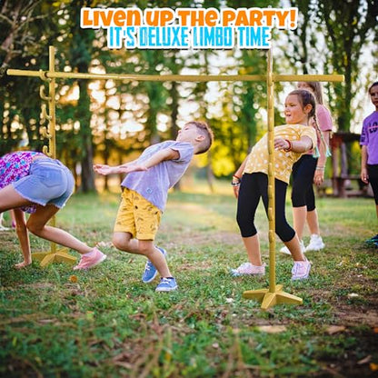 Fun Express Deluxe Limbo Game Set for Kids and Adults - Adjustable Height Bar with Sturdy Base | Perfect for Outdoor Birthday Parties, Luau Games, Lawn Activities & Family Gatherings