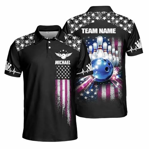 GABITA Personalized Bowling Jerseys for Men, Custom Bowling Polo Shirt, Bowling Shirts Gift for Bowler Team Player - color: A51