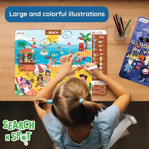 Preschool Learning Activity Game | Reusable Search N Spot Mats for Kids Ages 3-6 | Wipe-Clean Educational Game | Homeschool Classroom Must-Have | Reusable Activities, Gifts for Ages 3, 4, 5, 6